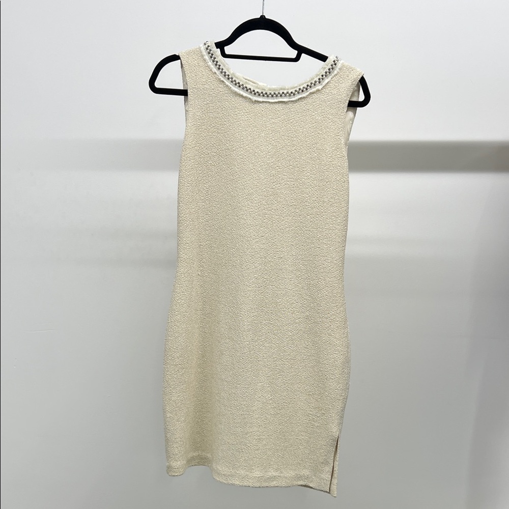 St. John Cream Sleeveless Beaded Dress